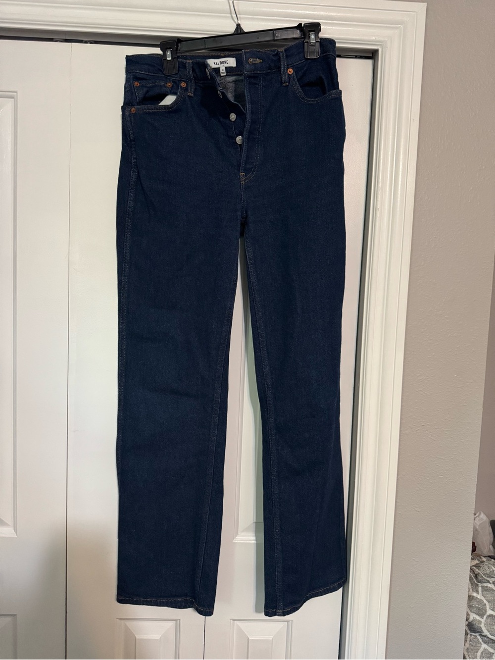 Re/Done 90s High Rise Straight Jeans in Dark Blue